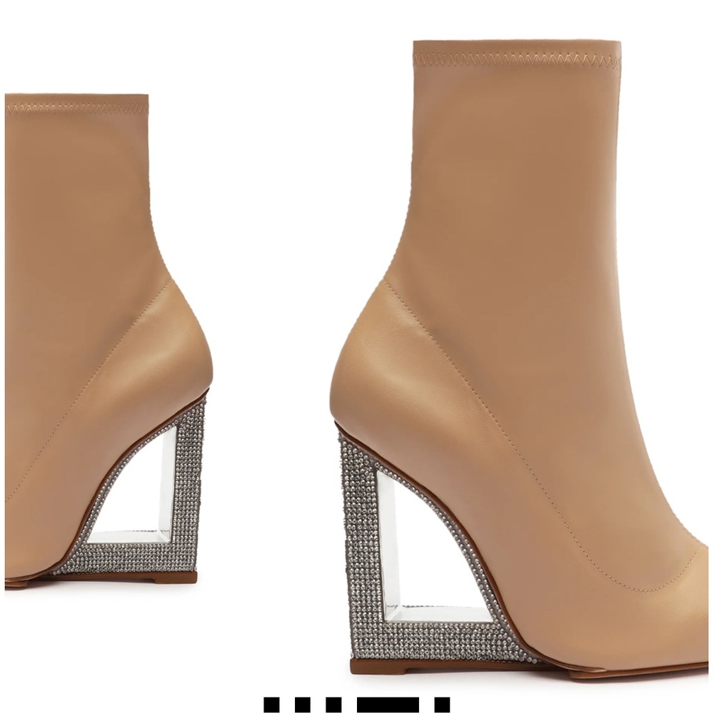 Elegant Beige Wedge Heel Ankle Boots - Picture 4 of 5